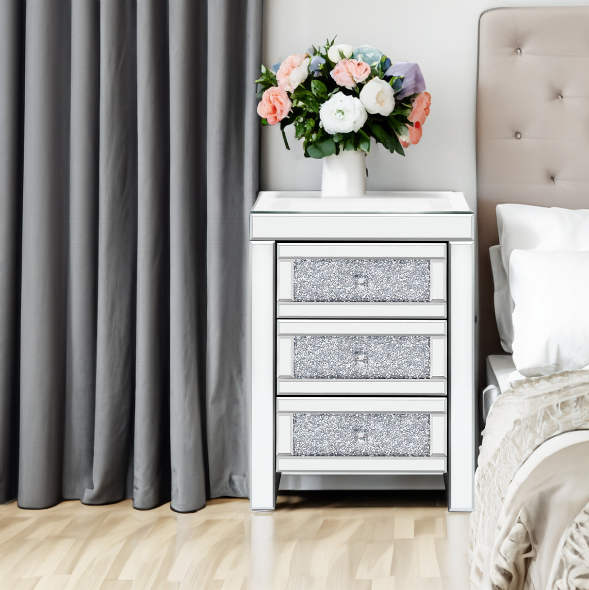 U-Can 15.7 "W silver rectangular mirror coffee table with wireless and USB charging function, LED lights, crystal style handle - V.I.P Digital Presence