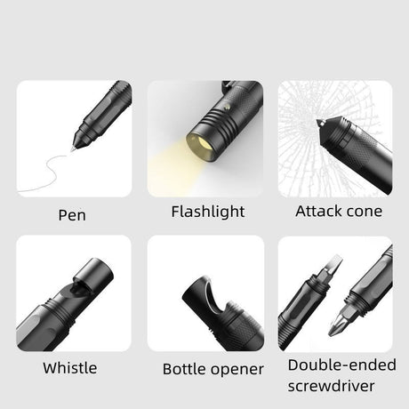 Multifunctional Tactical Pen Flashlight Defense Pen Broken Window Hammer EDC Outdoor Supplies Self-Defense Survival Tools Aluminum Alloy - V.I.P Digital Presence