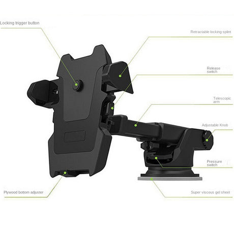 Long Rod Automatic Lock Car Phone Holder Telescopic Suction Cup Mount for Car Air Vent Lazy Live Streaming - V.I.P Digital Presence