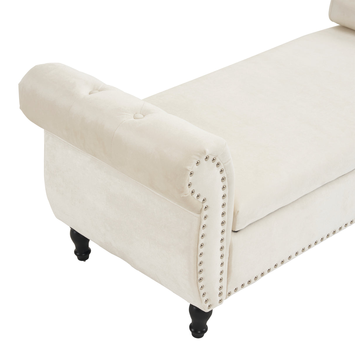 Velvet Multifunctional Storage Rectangular ottoman bench with 1 Pillow, Beige - V.I.P Digital Presence