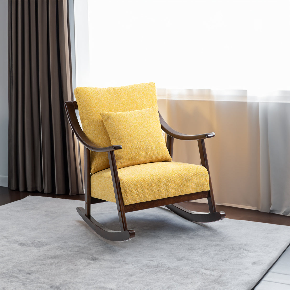 woven fabric Mid Century Modern Accent Chairs Comfy Upholstered Glider Arm Chair with Solid Wood for Living Room Bedroom Balcony - V.I.P Digital Presence