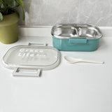 Korean style simple stainless steel two compartment lunch box with cutlery - V.I.P Digital Presence