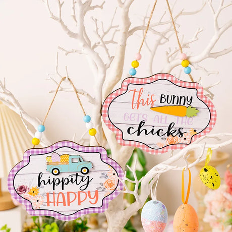 Easter decoration items grid edge letter bead string wooden pendant colorful wooden door number pendant - V.I.P Digital Presence
