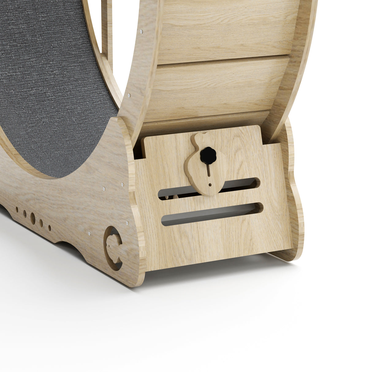 Indoor cat treadmill with carpet, tear device and latch natural wood, 39.4 inches long x 13.2 inches wide x 41.3 inches high - V.I.P Digital Presence