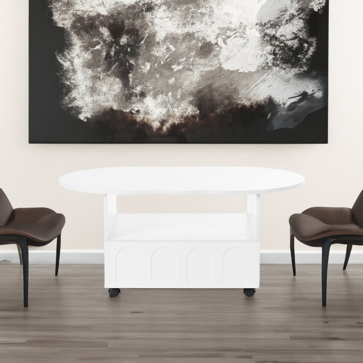 ON-TRANS flexible cream style coffee table with 2 brake wheels, drawers, large storage space, white, 39.37 '' x 23.6 '' - V.I.P Digital Presence