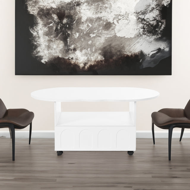 ON-TRANS flexible cream style coffee table with 2 brake wheels, drawers, large storage space, white, 39.37 '' x 23.6 '' - V.I.P Digital Presence