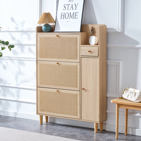Modern minimalist storage cabinet MDF bed top cabinet Japanese rattan shoe cabinet, small home furniture - V.I.P Digital Presence