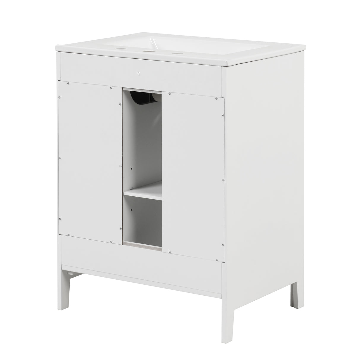24" Bathroom Vanity with Sink, Bathroom Vanity Cabinet with Two Drawers and Door, Adjustable Shelf, Solid Wood and MDF, White - V.I.P Digital Presence