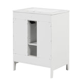 24" Bathroom Vanity with Sink, Bathroom Vanity Cabinet with Two Drawers and Door, Adjustable Shelf, Solid Wood and MDF, White - V.I.P Digital Presence