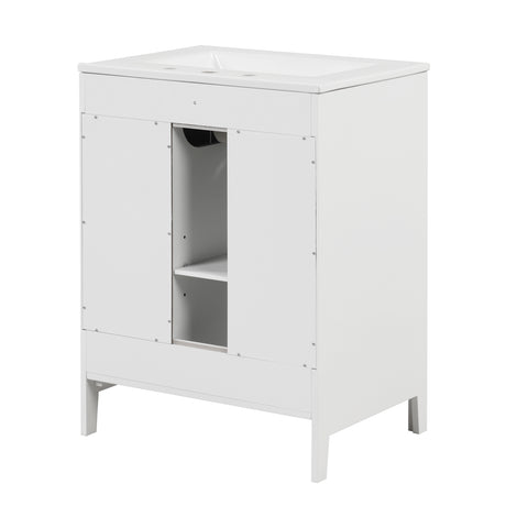 24" Bathroom Vanity with Sink, Bathroom Vanity Cabinet with Two Drawers and Door, Adjustable Shelf, Solid Wood and MDF, White - V.I.P Digital Presence