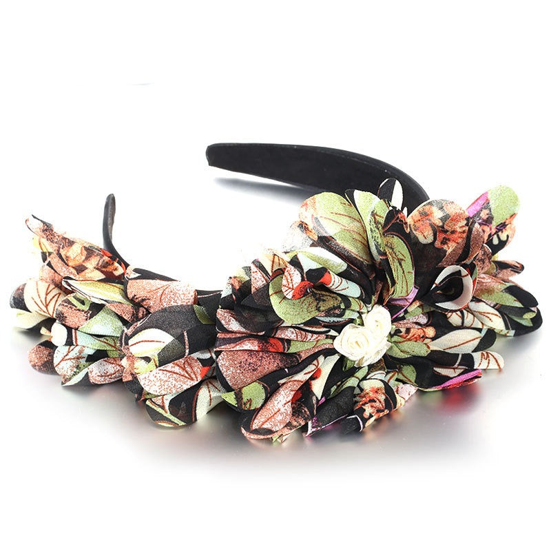 Exaggerated fabric oversized flower and leaf pattern headband - V.I.P Digital Presence