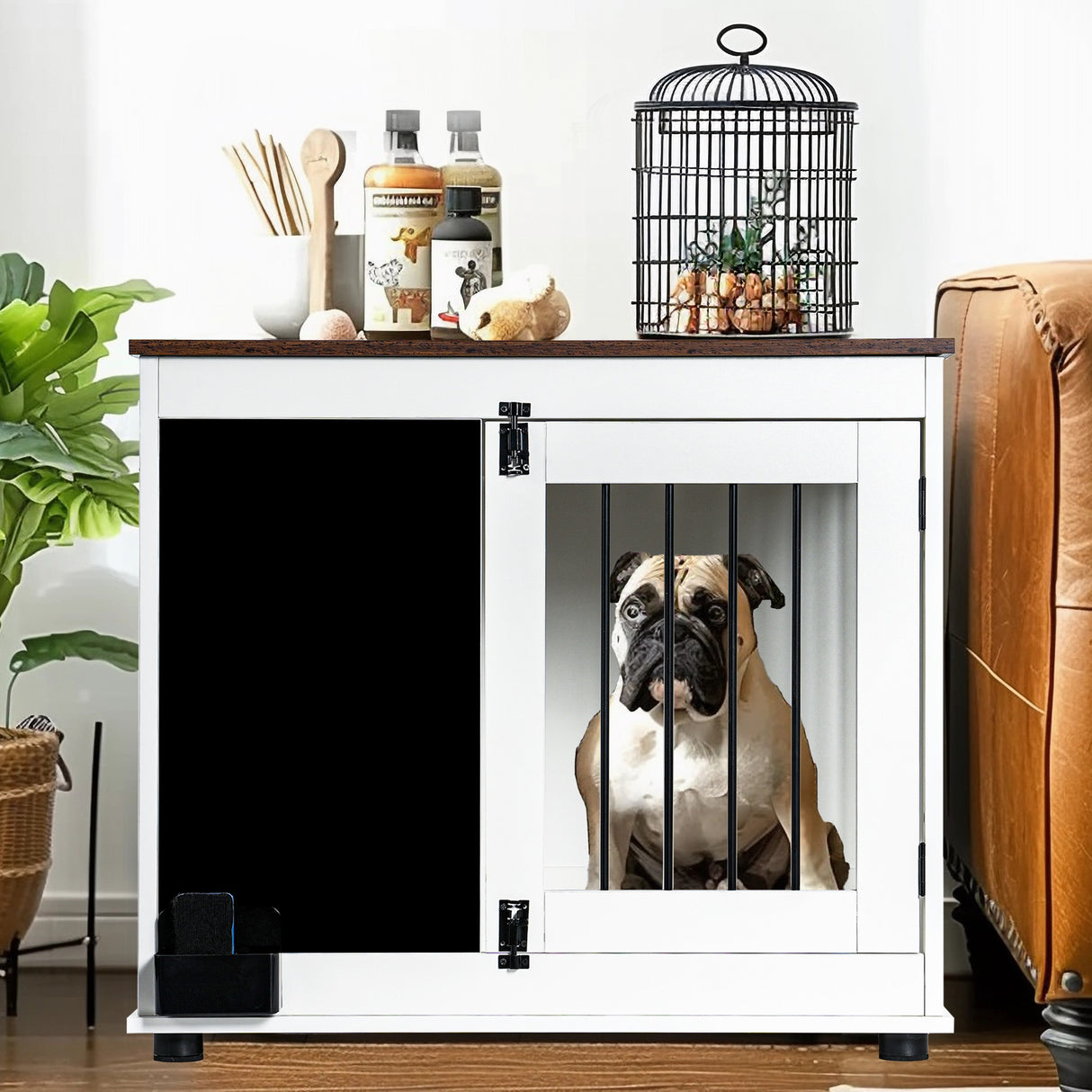 Doodle dog cage,kennel with 2 doors, dog crate interior furniture, heavy duty wooden dog cage for medium and small dogs, white - V.I.P Digital Presence