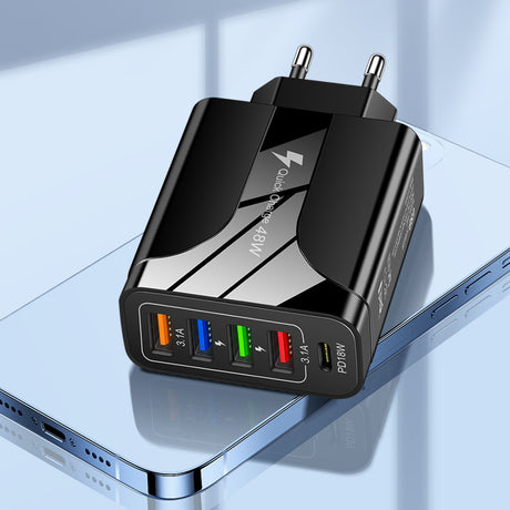 4USB+Type-C mobile phone charger PD18W 5-in-1 charging head 48W charger PD interface charger - V.I.P Digital Presence