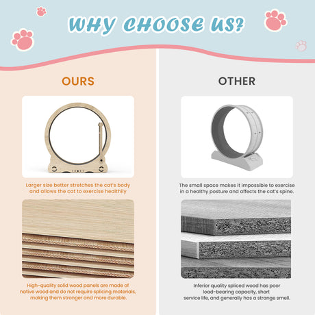 Indoor cat treadmill with carpet, tear device and latch natural wood, 39.4 inches long x 13.2 inches wide x 41.3 inches high - V.I.P Digital Presence