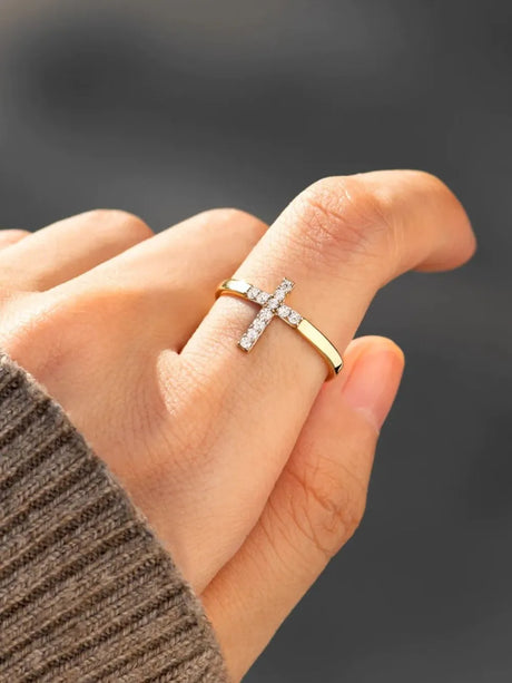 925 Sterling Silver Inlaid Zircon Cross Ring - V.I.P Digital Presence