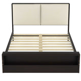 Queen Size Platform Bed Frame with Upholstery Headboard and Bookshelf in Footboard and LED Light Strips, Espresso - V.I.P Digital Presence