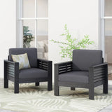 ( Set of 2) Outdoor Acacia Wood Club Chairs with Cushions, Dark Gray, 27.75"D x 32"W x 27.75"H - V.I.P Digital Presence