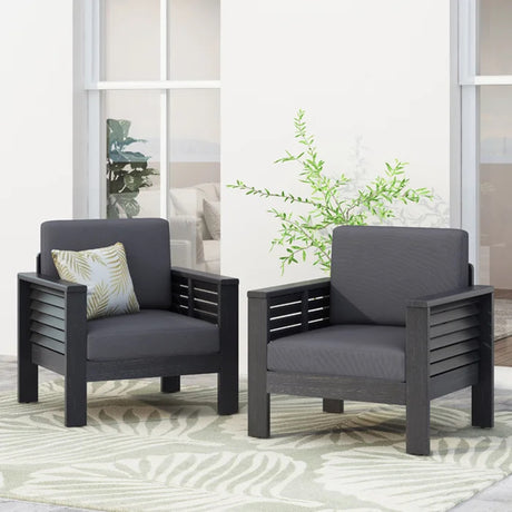 ( Set of 2) Outdoor Acacia Wood Club Chairs with Cushions, Dark Gray, 27.75"D x 32"W x 27.75"H - V.I.P Digital Presence