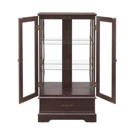 Light colored glass cabinet with adjustable glass frame Curio display cabinet, 2 doors and 1 drawer light bulb cherry color - V.I.P Digital Presence
