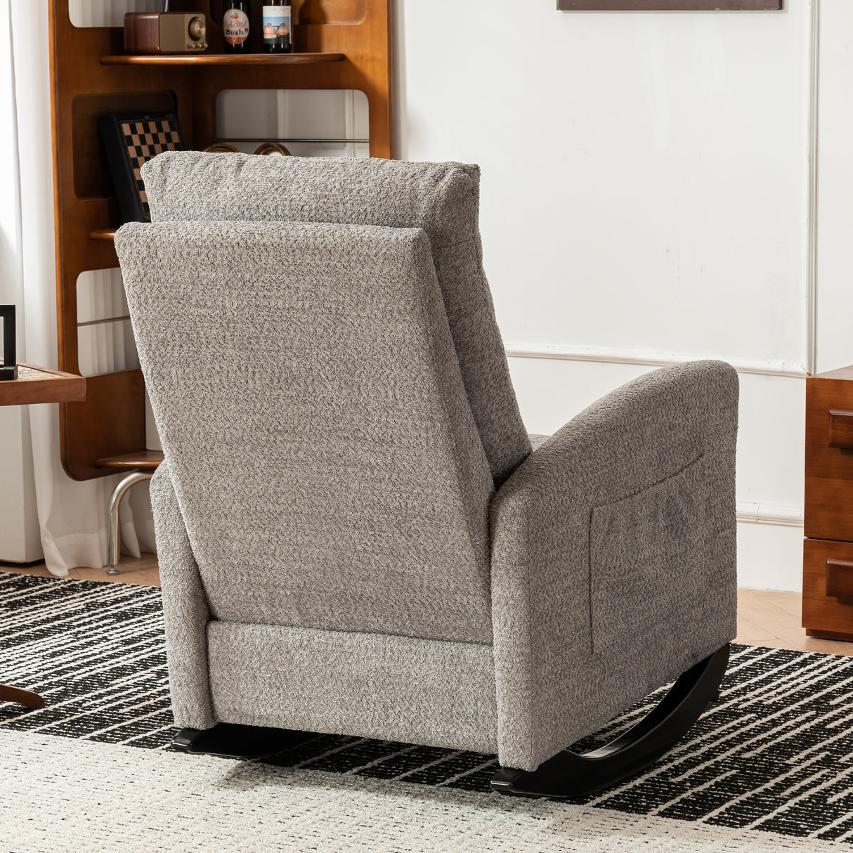 Accent Rocking Chair with Footrest High Back Rubber Wood Rocking Legs Bedroom Living Space - V.I.P Digital Presence