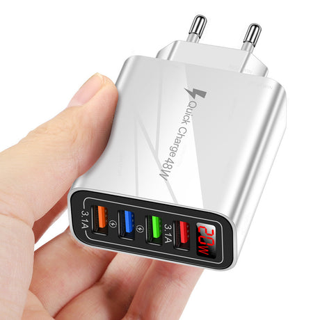 4 USB digital display mobile phone charger, European, American and British standard multi port charger with display screen - V.I.P Digital Presence