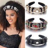 Fashionable retro golden velvet hair hoop with super sparkling color rhinestone sponge head hoop - V.I.P Digital Presence