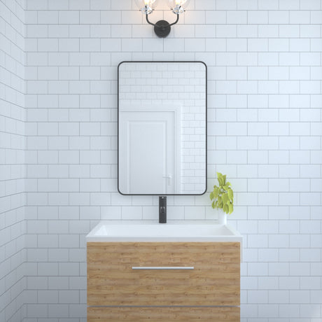 24x36 inch aluminum frame round rectangular bathroom wall mirror, matte black rust proof, tempered glass mirror - V.I.P Digital Presence