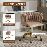 Velvet Vanity Chair with Wheels, Accent Chair Makeup Vanity Chair with Hand Woven Backrest (GRAY) - V.I.P Digital Presence