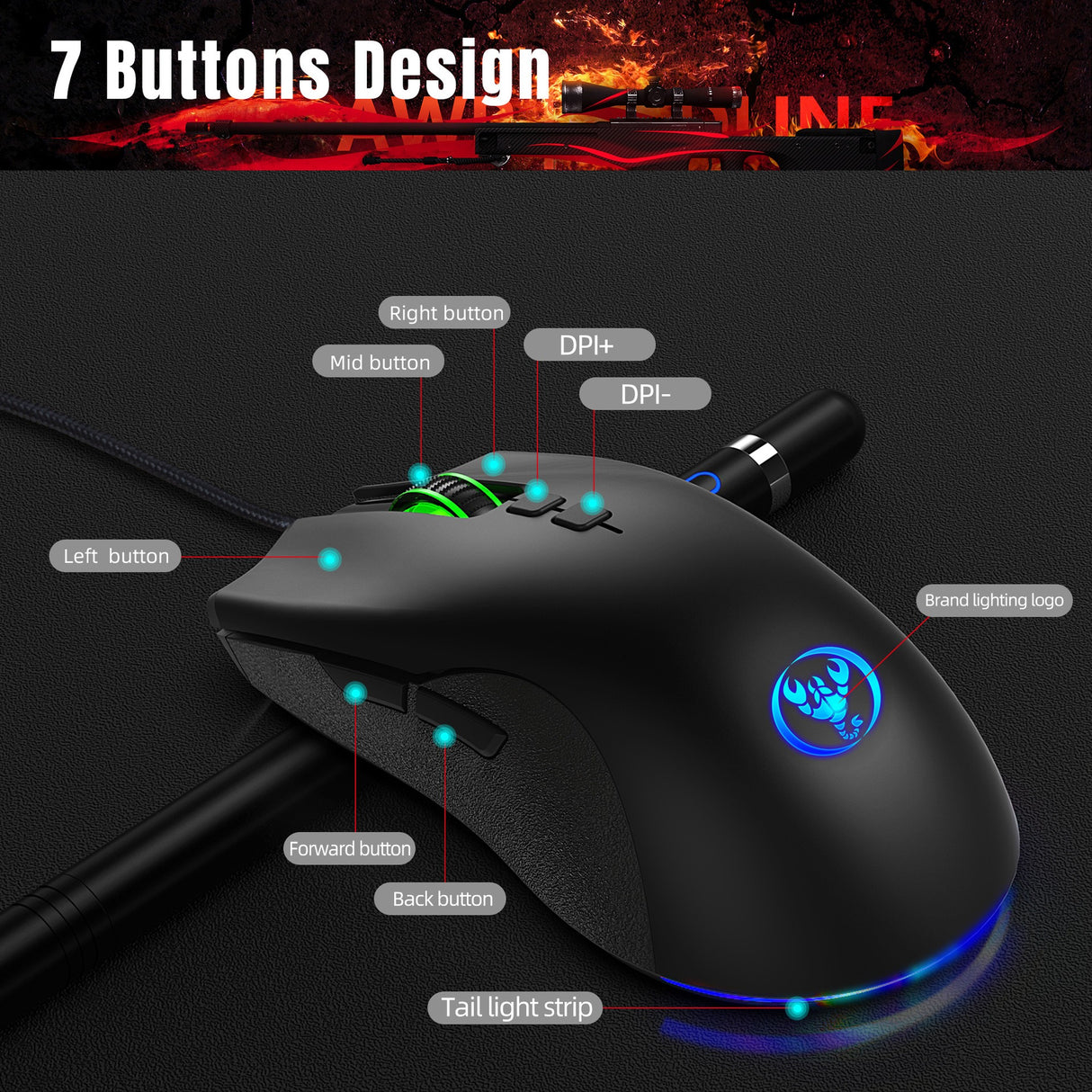 Esports Colorful Luminous Wired Mouse USB Laptop CF LOL Gaming Mouse - V.I.P Digital Presence