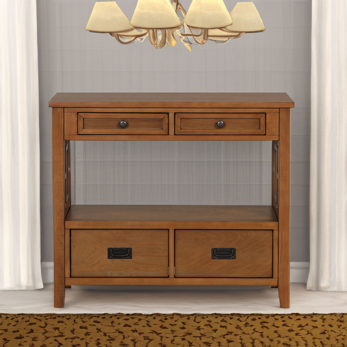 36'' Farmhouse Pine Wood Console Table Entry Sofa Table with 4 Drawers & 1 Storage Shelf (Brown) - V.I.P Digital Presence