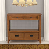 36'' Farmhouse Pine Wood Console Table Entry Sofa Table with 4 Drawers & 1 Storage Shelf (Brown) - V.I.P Digital Presence