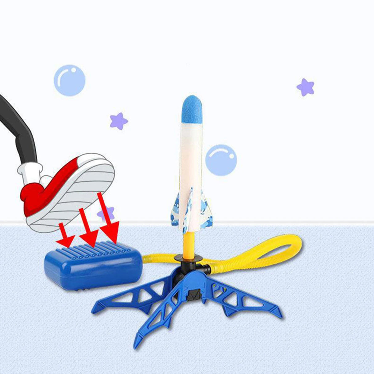Lanzacohetes de plástico para niños, juguete educativo de ciencia al aire libre, con aire a presión, multijugador, regalo, 3 cohetes