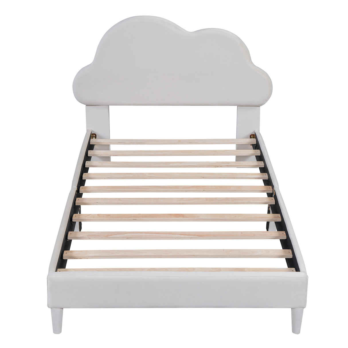 Twin Size Upholstered Cloud-Shape Bed ,Velvet Platform Bed with Headboard,No Box-spring Needed,Beige - V.I.P Digital Presence