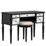 GO 43" Dressing Table Set with Mirrored Drawers and Stool, Tri-fold Mirror, Makeup Vanity Set for Bedroom, Black - V.I.P Digital Presence