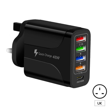 4USB+Type-C mobile phone charger PD18W 5-in-1 charging head 48W charger PD interface charger - V.I.P Digital Presence