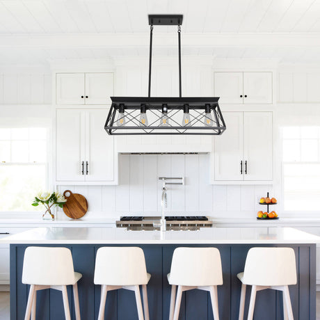 5-light farmhouse pendant light, metal pendant light island fixture, modern rectangular island light, pure black (no bulb) - V.I.P Digital Presence