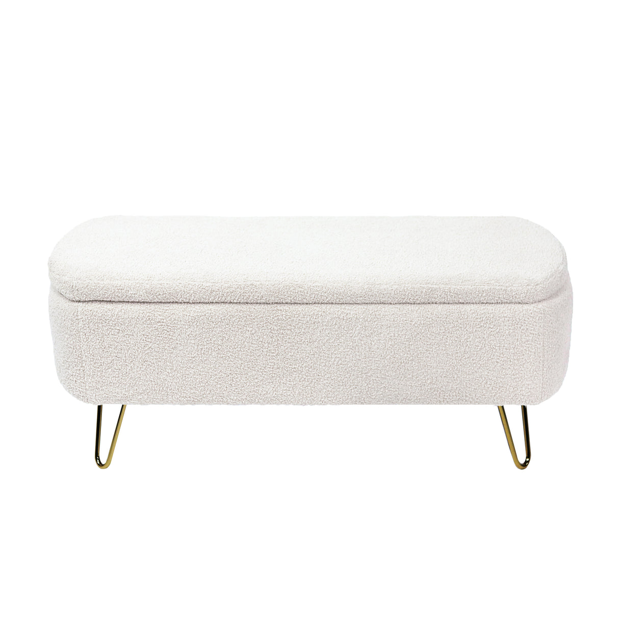 Ivory White Storage Ottoman Bench for End of Bed Gold Legs - V.I.P Digital Presence