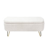 Ivory White Storage Ottoman Bench for End of Bed Gold Legs - V.I.P Digital Presence