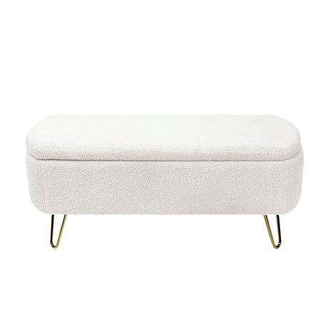 Ivory White Storage Ottoman Bench for End of Bed Gold Legs - V.I.P Digital Presence
