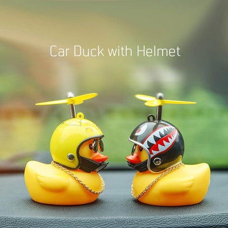 Car Duck with Helmet Broken Wind Small Yellow Duck Road Bike Motor Helmet Riding Cycling Car Accessories Decor Without Lights - V.I.P Digital Presence