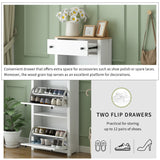 ONTREND with 2 flip drawers, top shoe cabinet with drawers, independent shoe rack with adjustable panel, white - V.I.P Digital Presence