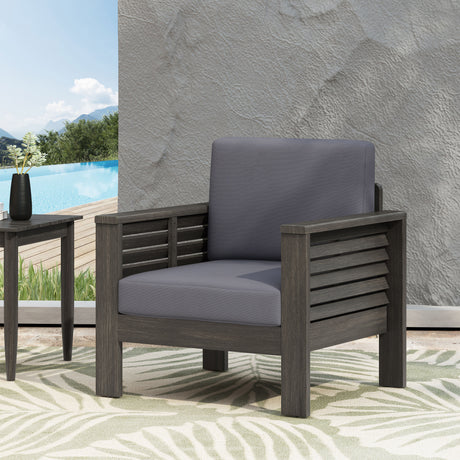 Outdoor Acacia Wood Club Chairs with Cushions, Dark Gray, 27.75"D x 32"W x 27.75"H - V.I.P Digital Presence