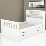 Twin Size Captain Platform Bed Frame with Storage Bookcases and Shelves,Four Drawers,White - V.I.P Digital Presence
