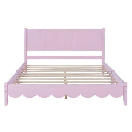 Queen Size Wood Platform Bed Frame, Retro Style Bed with Rectangular Headboard,No Need Box Spring,Pink - V.I.P Digital Presence