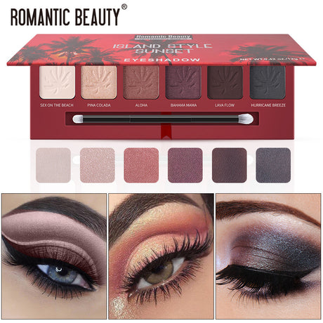 Romantic Beauty 6 Color Pearlescent Matte Eye Shadow Plate Sunset Pattern Eye Shadow With Brush Head - V.I.P Digital Presence