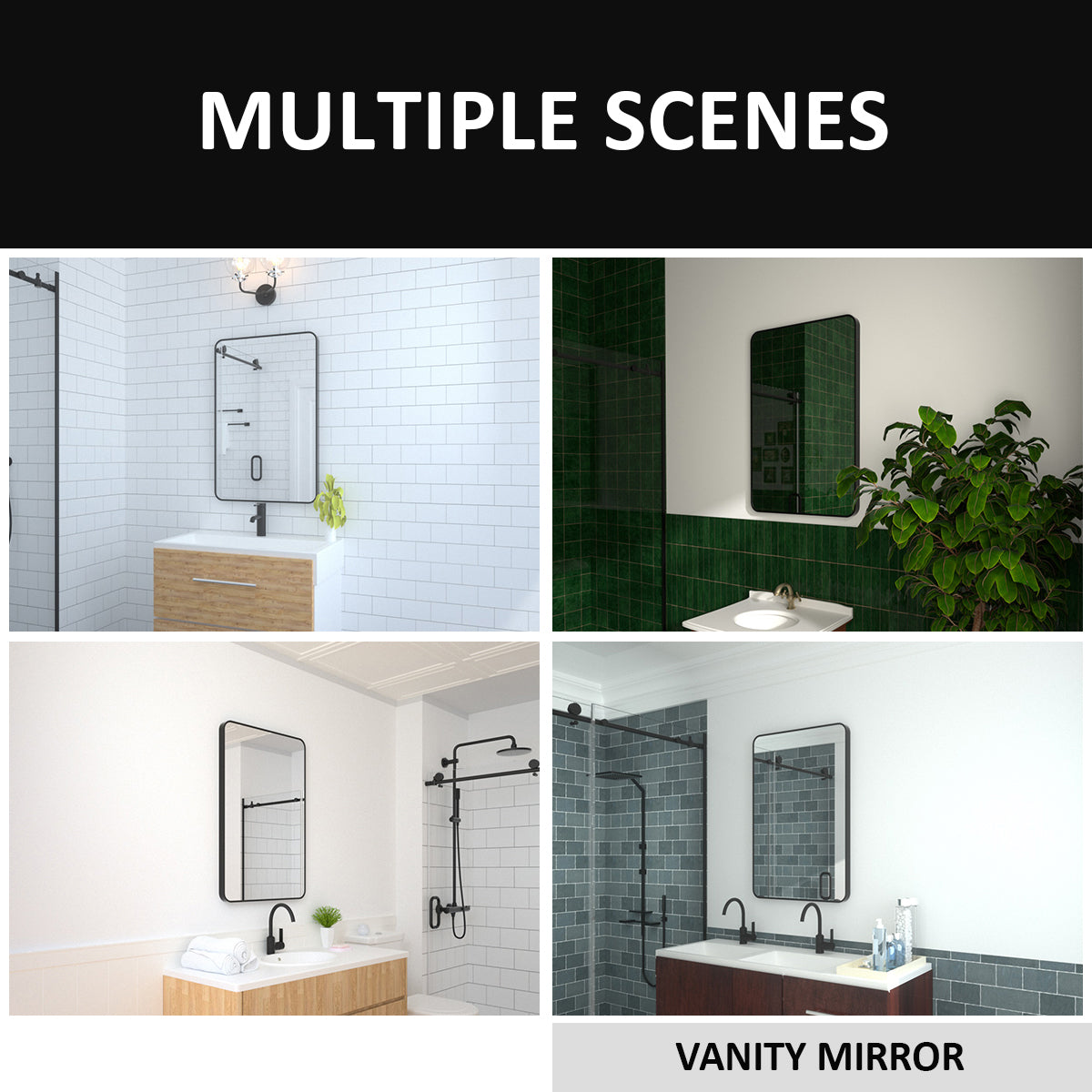 24x36 inch aluminum frame round rectangular bathroom wall mirror, matte black rust proof, tempered glass mirror - V.I.P Digital Presence