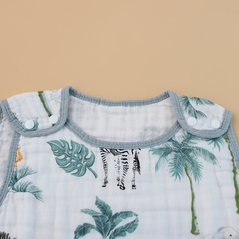 Saco de dormir para niños de algodón de cuatro capas de gasa con bonitos dibujos animados, antifrío, antipatadas, acolchado de algodón, clase A