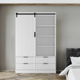 Tall Bedroom Armoire Wardrobe Closet Clothing Storage Cabinet with Hanging Rod Barn Door Drawers Open Shelves,White - V.I.P Digital Presence