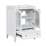24" Bathroom Vanity with Sink, Bathroom Vanity Cabinet with One Drawer and Doors, Adjustable Shelf, Solid Wood and MDF, White - V.I.P Digital Presence