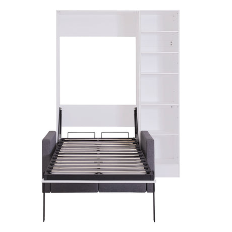 Twin Size Murphy Bed Wall Bed with Sofa,with Shelves,White - V.I.P Digital Presence